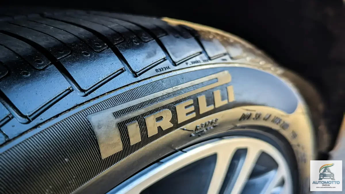 Close-up shot of a Pirelli tire showcasing detailed tread patterns and a premium alloy wheel
